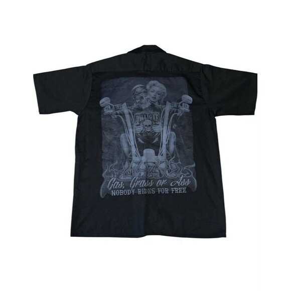 OCC ORANGE COUNTY CHOPPERS BIKER SKELETON WORK SHIRT XL Nobody Rides For Free - Picture 1 of 6